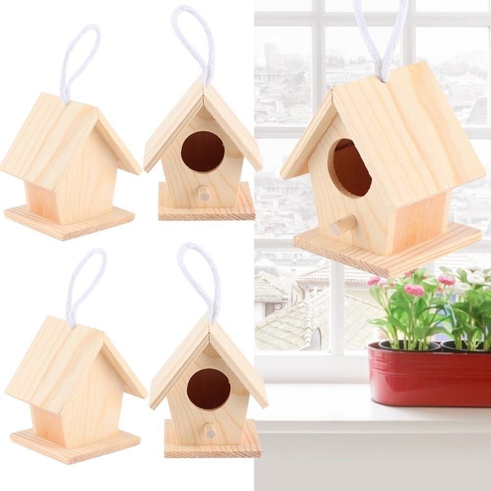 Insect Hotel Wood - 4個入り耐久性のある吊り下げ式バードハウス、吊り下げデザイン、防虫木製バードケージ、耐湿性プレミアムプラタナス材