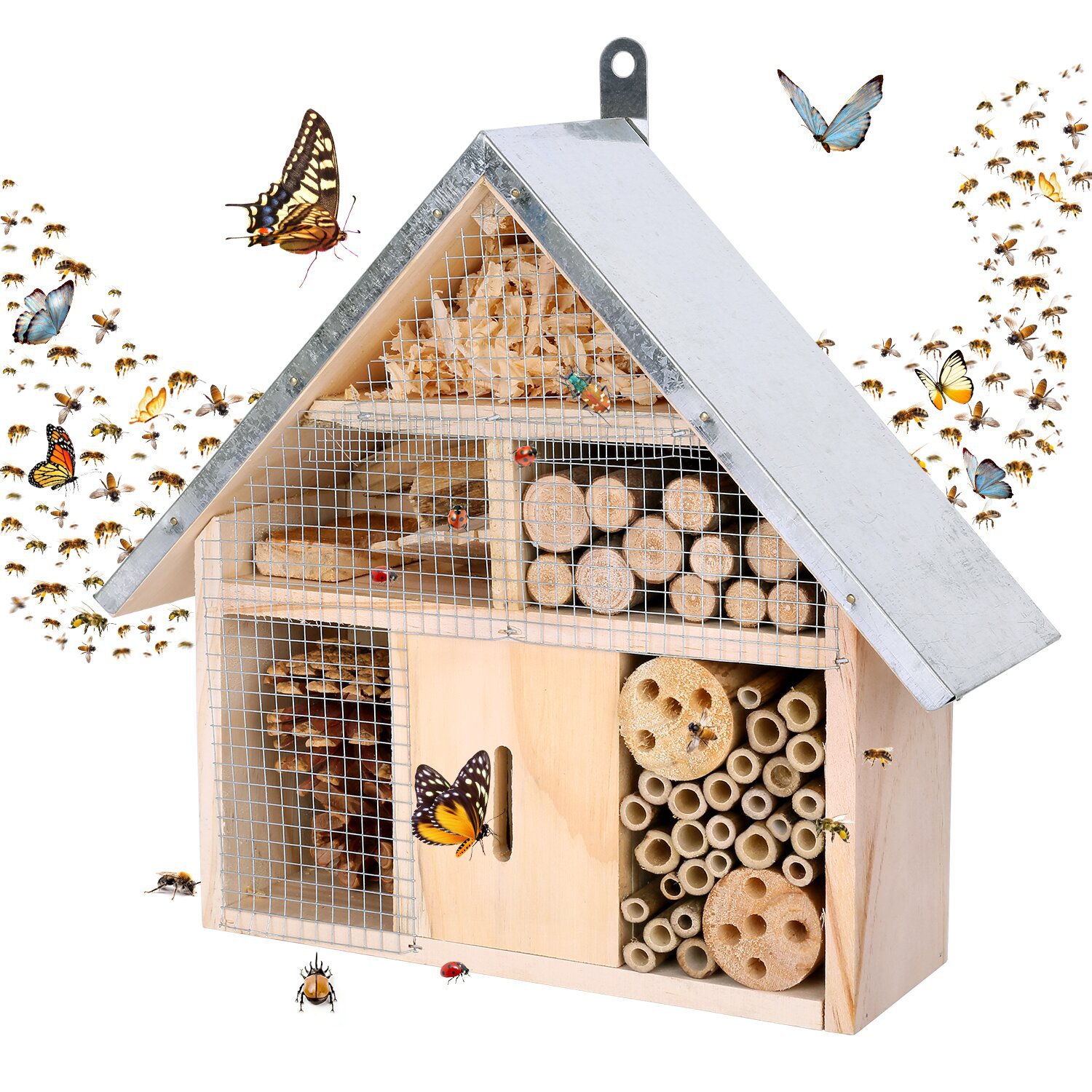 Insect Hotel Wood - 木製昆虫ハウス 蜂の巣 虫ホテル 隠れ家 天然木 屋外装飾