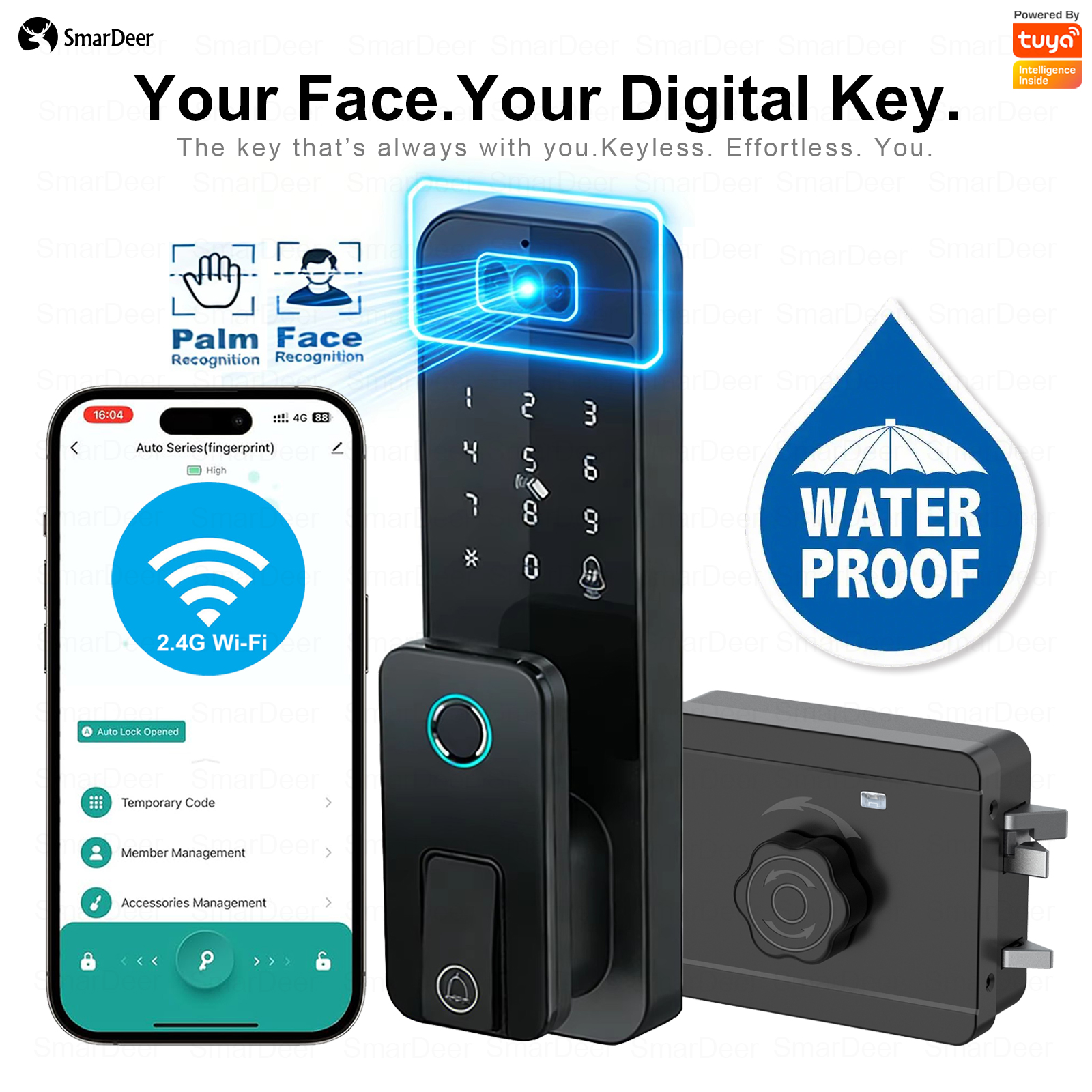 Smart Garden Lock - 防水屋外スマートドアロック指紋顔認識パスワード盗難防止セキュリティ電子ロックゲートガーデン用