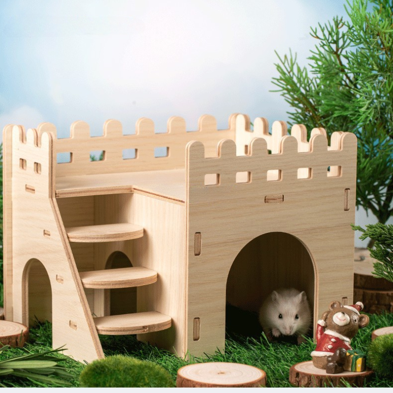 Insect Hotel Wood - クリエイティブハムスターの巣木製フェンスヴィラペット家庭用品快適な睡眠の巣シンプルなスタイル無地ハウスヴィラ