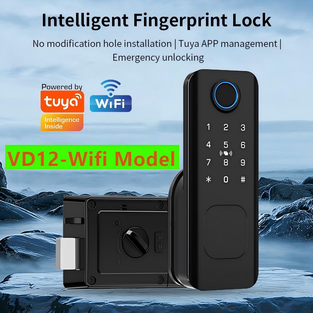 Smart Garden Lock - WiFi指紋認証防水屋外ガーデンロック、リモートコントロール対応Tuyaアプリコードキーレススマートドアロック、電動リムロック