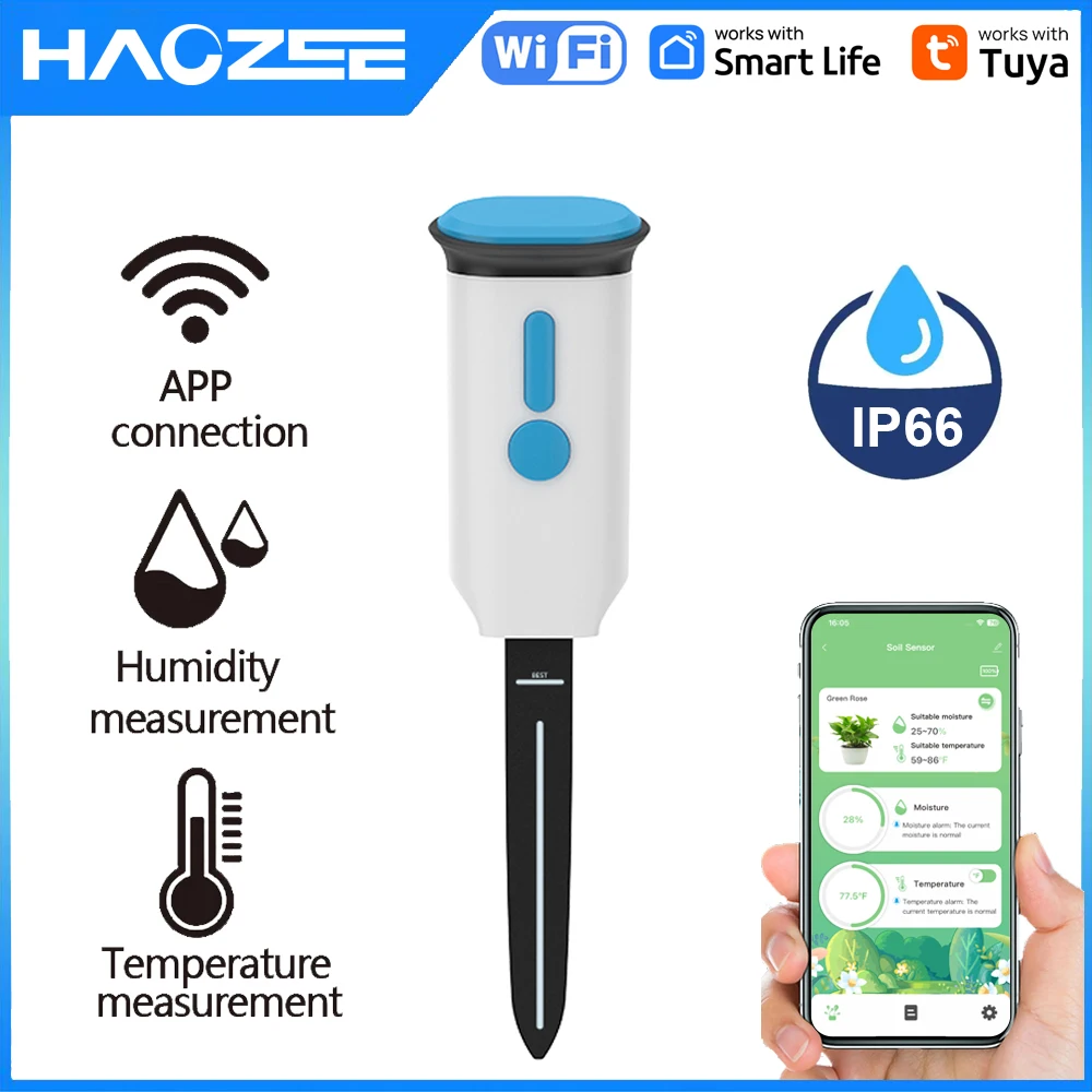 Smart Garden Moisture Sensor - Haozee Tuya スマート WiFi 土壌水分センサー検出器 IP66