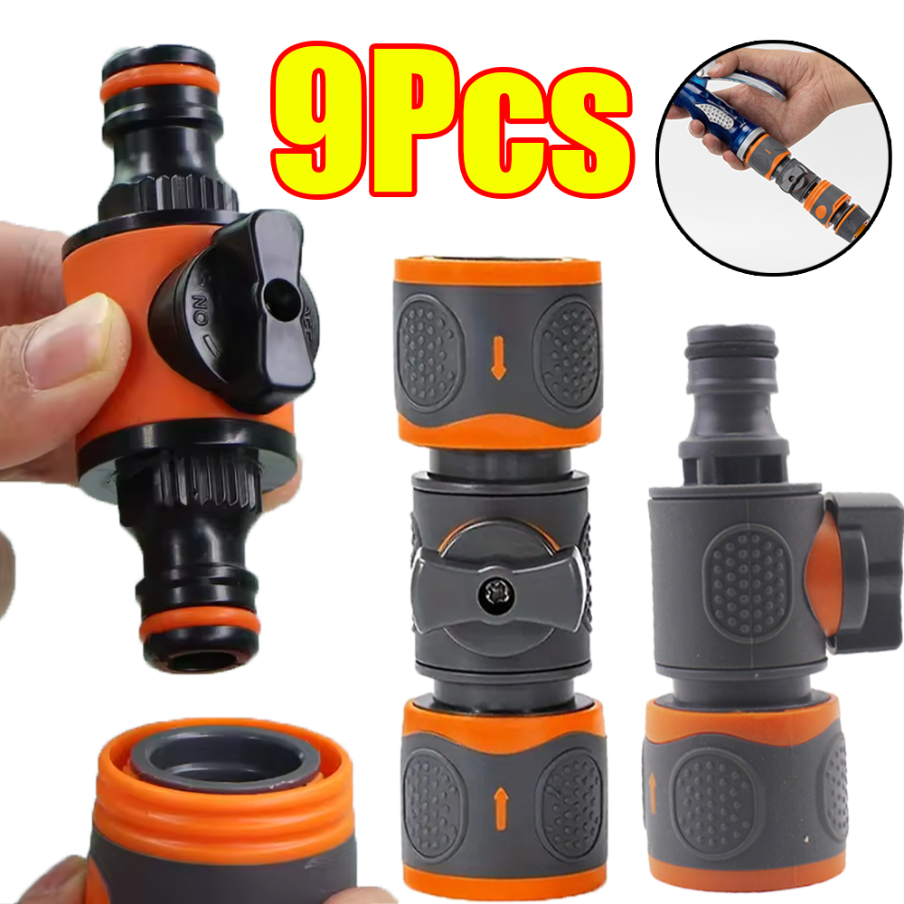 Smart Garden Hose Valve - 1-9個入り ガーデンホース クイックコネクトアダプター タップシャットオフバルブ フィッティング 散水コネクター
