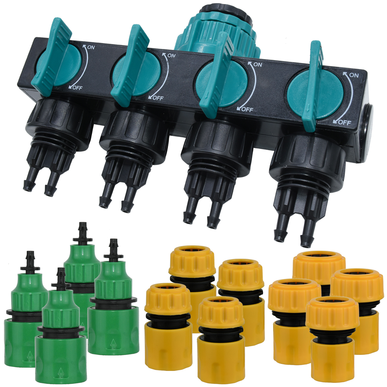 Smart Garden Hose Valve - Kesla 1/2 ''3/4'' 1 ''水タップスプリッタ4双方向出口ガーデン4/7ミリメートル8/11ミリメートル散水ホースアダプターシャットオフバルブのための温室