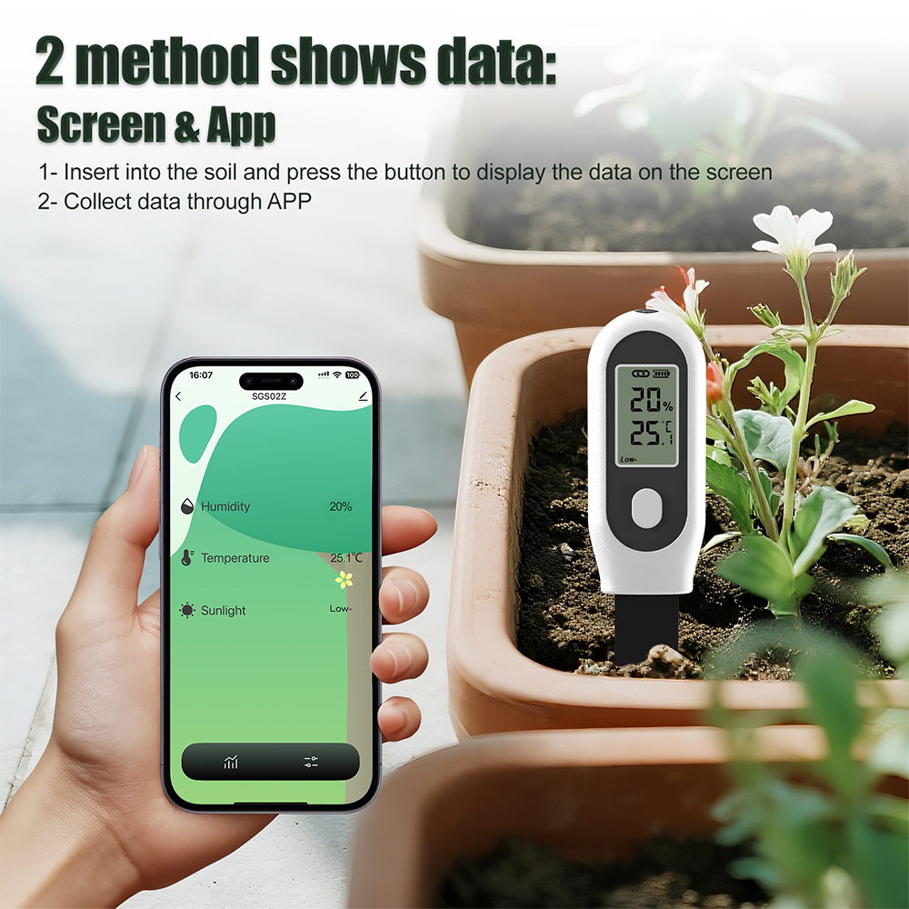 Smart Garden Moisture Sensor - 3 in 1土壌テスター Zigbeeスマート土壌センサー 土壌温度湿度太陽光計 LCD土壌水分検出器