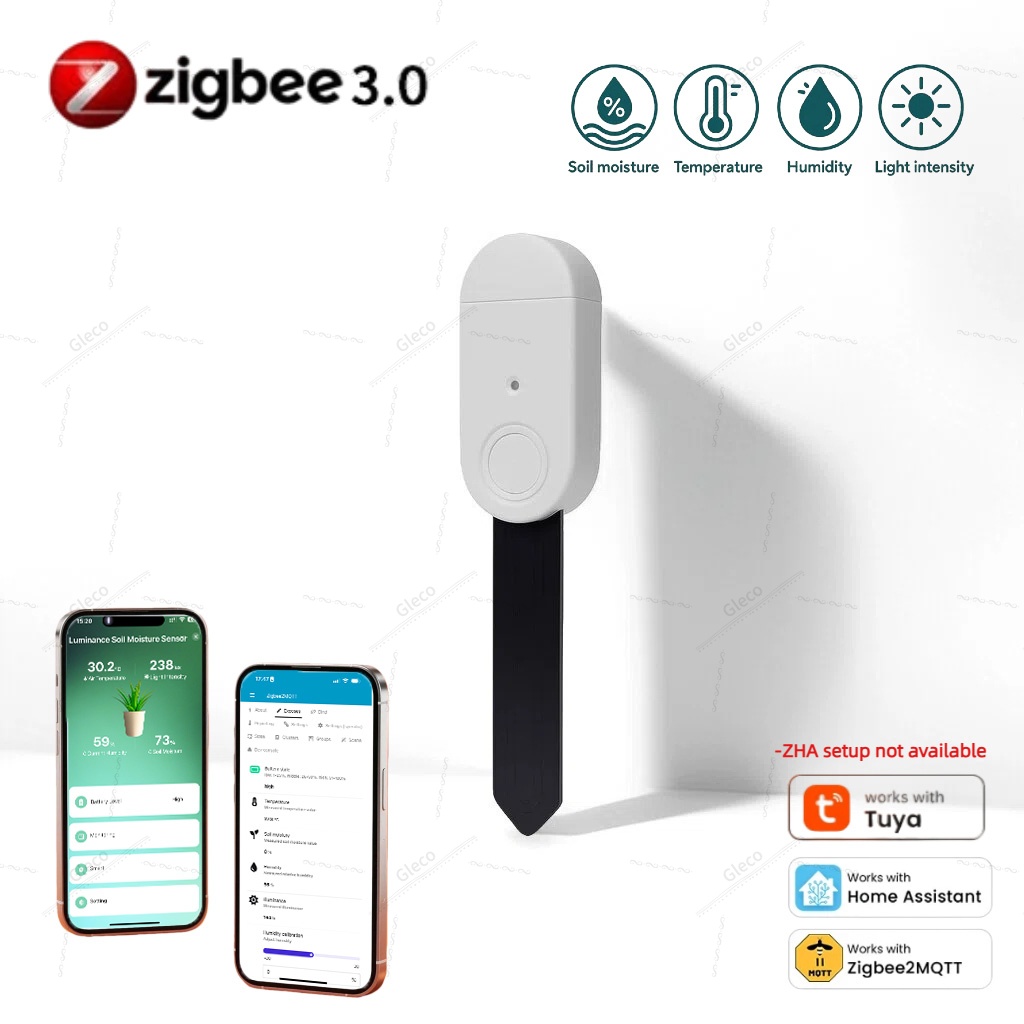 Smart Garden Moisture Sensor - 4in1 Zigbee 土壌水分温度湿度センサー、光検出機能付き、庭の灌漑用、Tuya Smart Life &