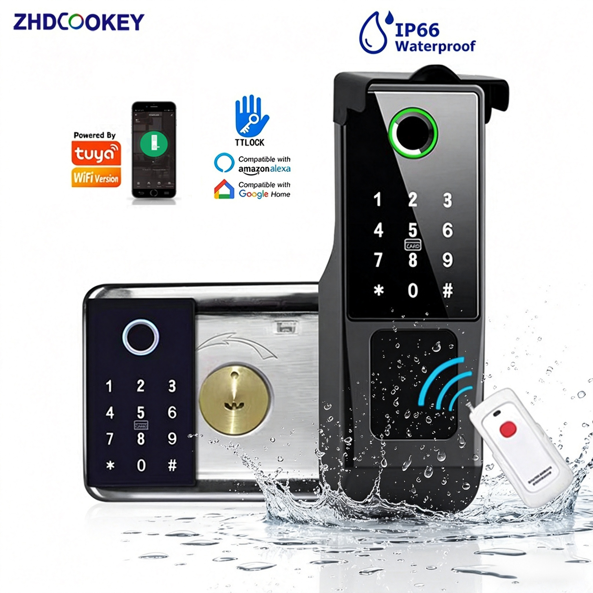 Smart Garden Door Lock - Tuya WiFi 両面指紋ドアロック IP66 防水パスコード RFID
