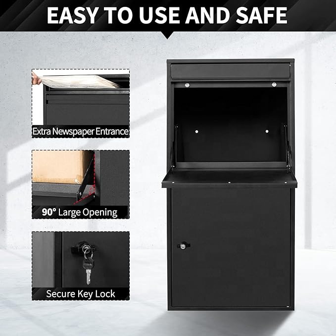 Smart Garden Lock - スチール製大型スマート宅配ボックス、鍵付き、屋外用、家庭用、庭用、壁掛け式、耐久性のある郵便受け