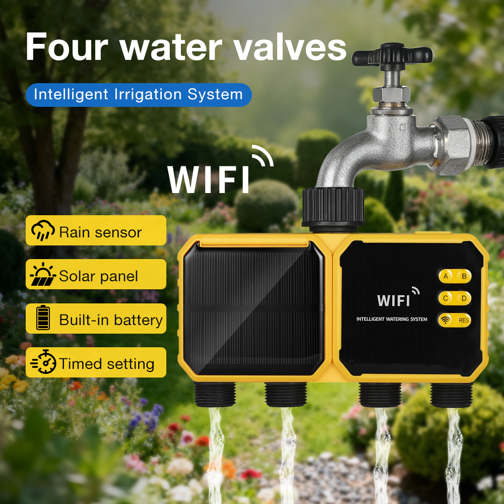 Smart Garden At Home - WiFiソーラー灌漑タイマー 1/2/4口 スマート灌漑システム 花の水やりタイミングコントローラー 庭や温室用