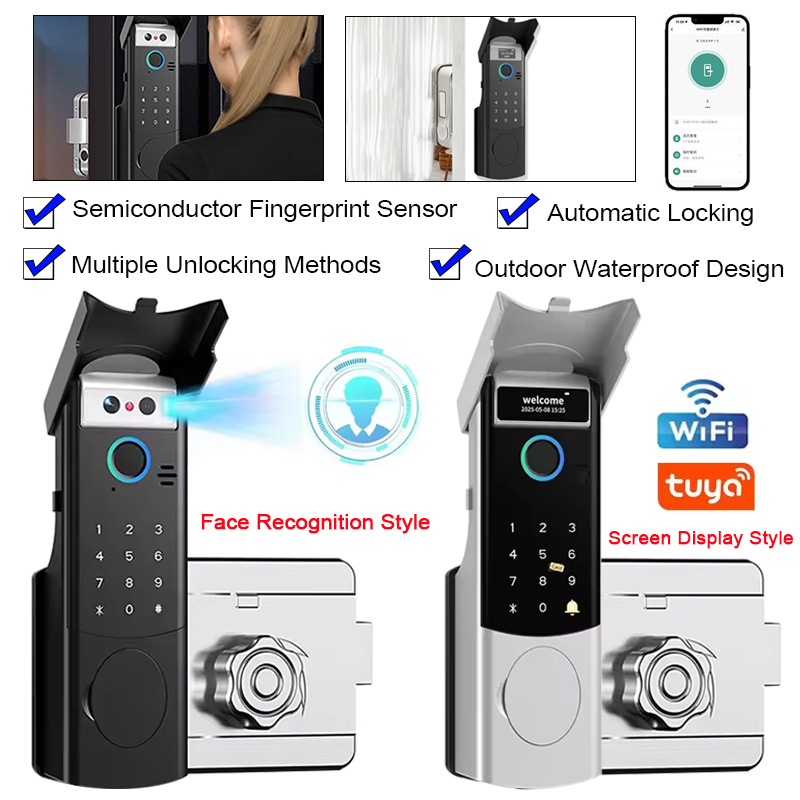 Smart Garden Door Lock - Tuya Wifi 指紋ロック 防水インターホン 顔認証コード RFID