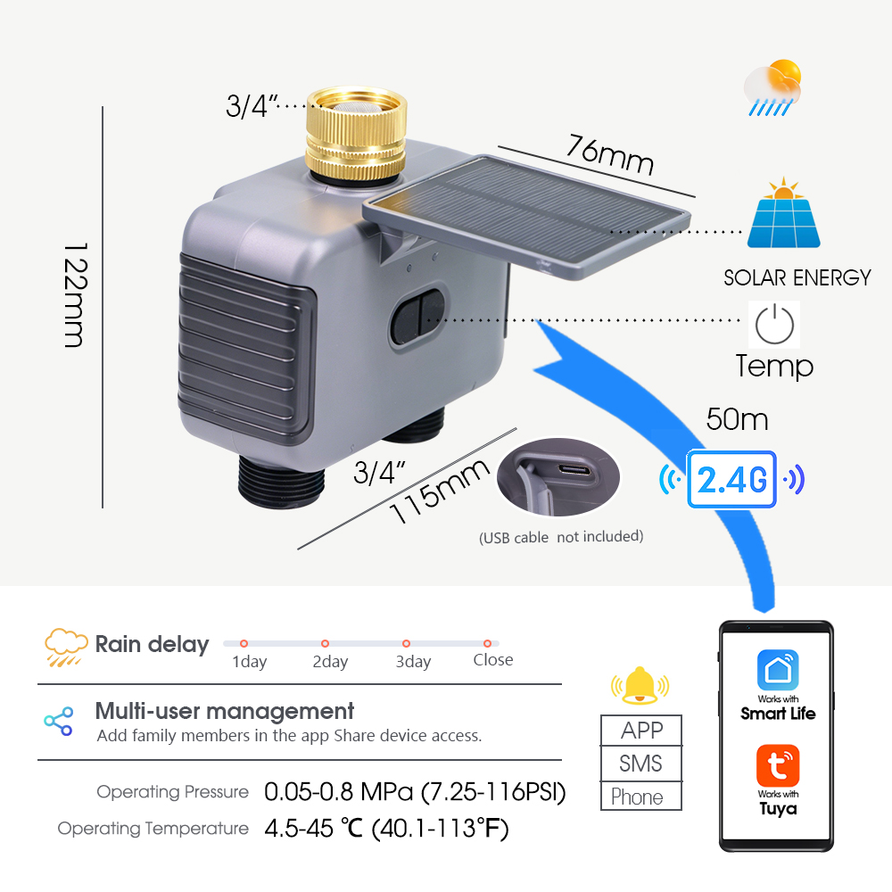 Tuay スマートソーラー 2 ゾーン散水タイマー タイプ  - Smart Garden Valve のレビューと価格