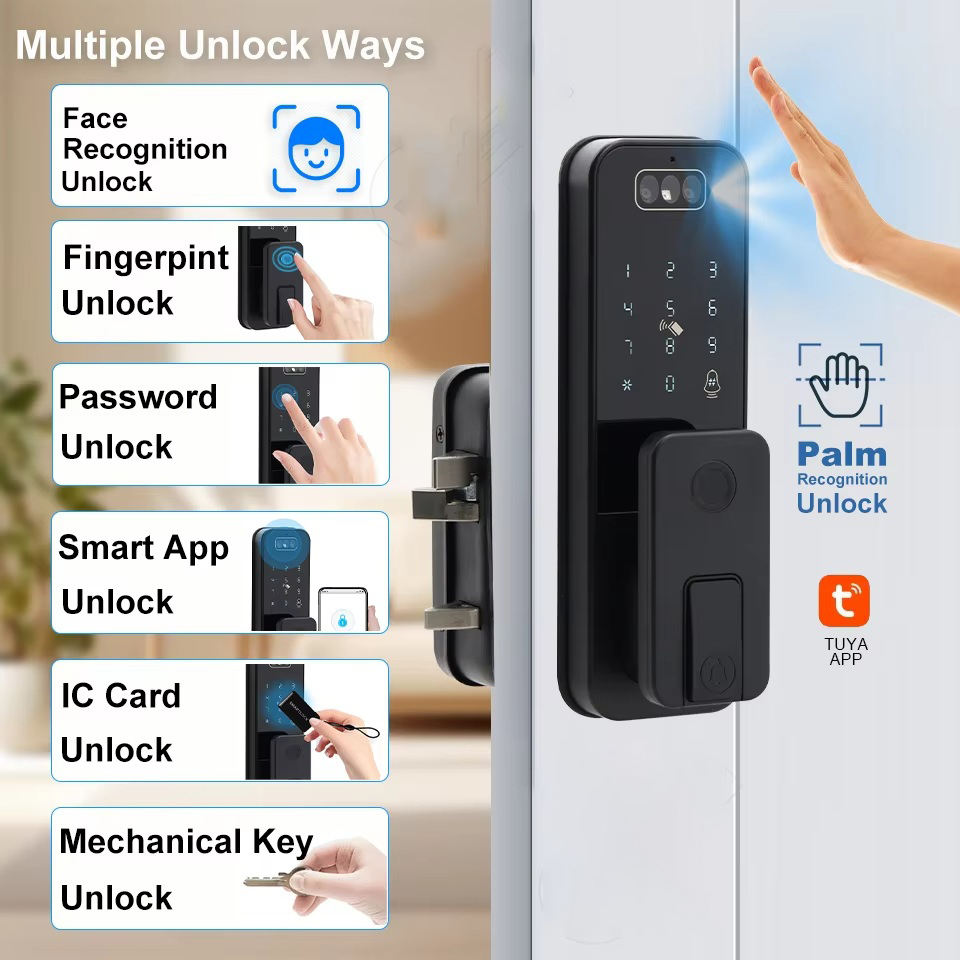 Tuya WiFi スマートドアロック顔認識手のひら指紋パス - Smart Garden Door Lock のレビューと価格