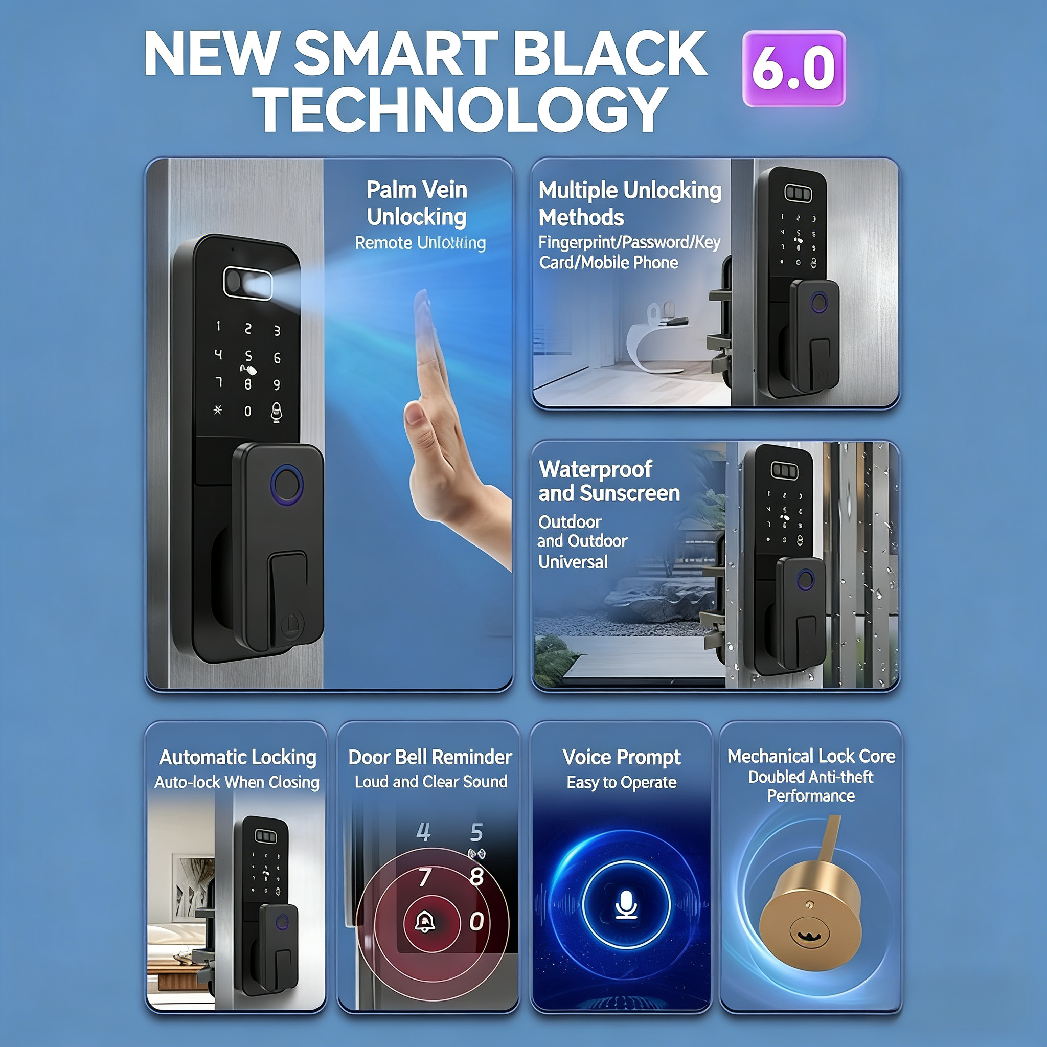 Tuya WiFi スマートドアロック顔認識手のひら指紋パス - Smart Garden Door Lock のレビューと価格