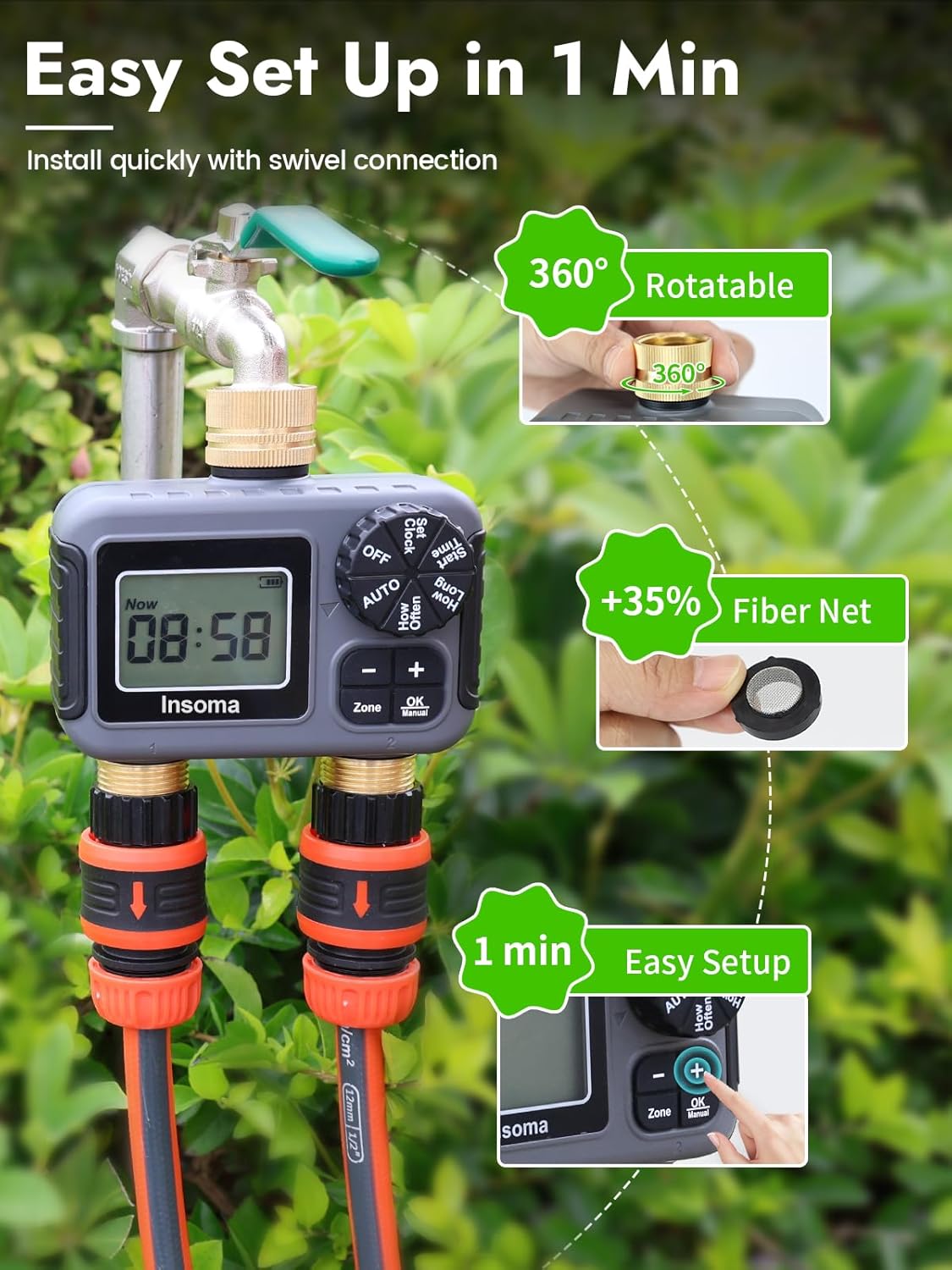 Insoma-インテリジェント散水システム,デュアルアウトレ - Smart Garden At Home のレビューと価格