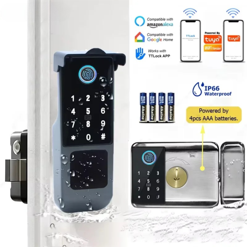 Tuya WIFI スマートドアロック両面指紋ロック防水屋外 - Smart Garden Door Lock のレビューと価格
