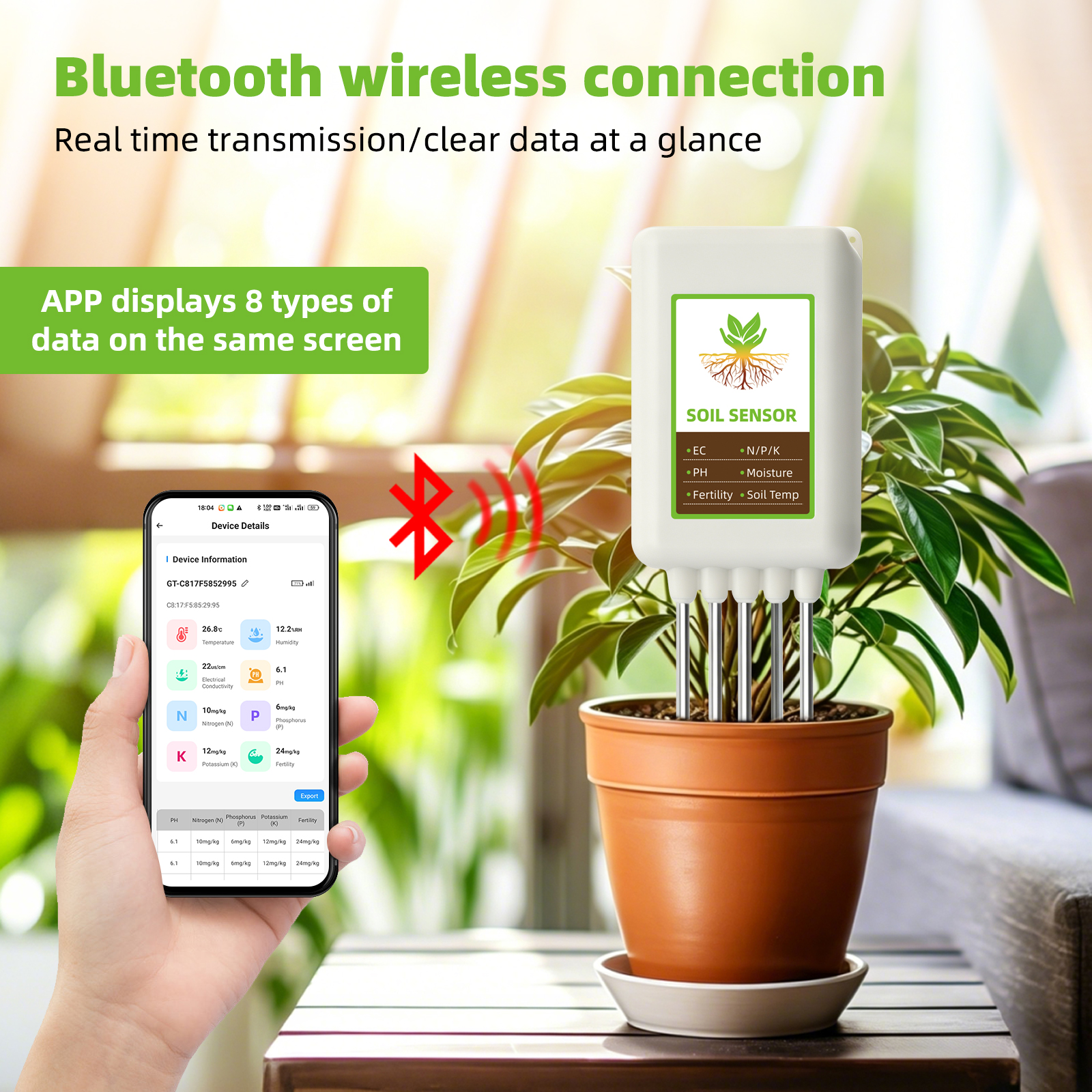 Yieryi Bluetooth 8 in 1土壌テスター  - Smart Garden Moisture Sensor のレビューと価格