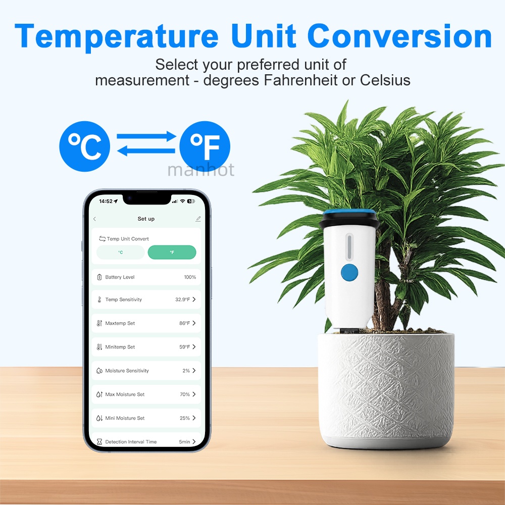 WIFIスマート土壌テスター 湿度温度水分センサー検出器 T - Smart Garden Moisture Sensor のレビューと価格