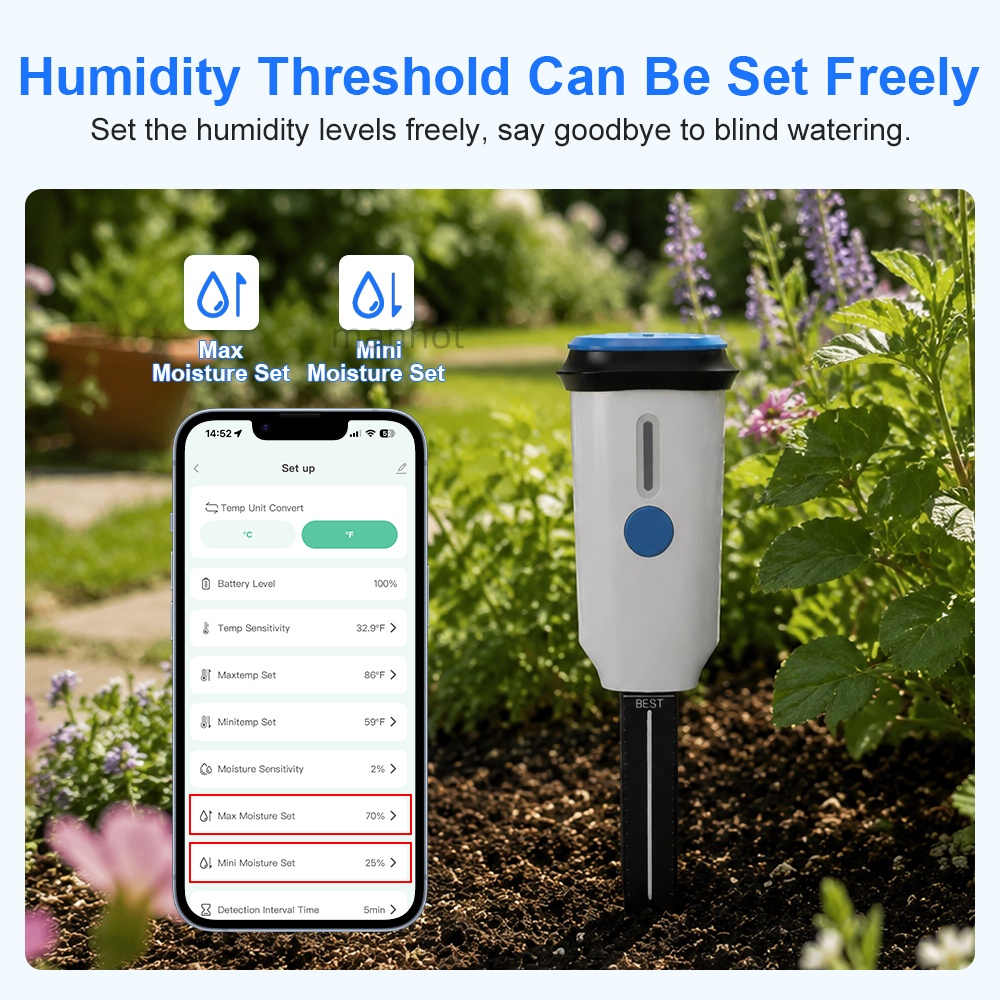 WIFIスマート土壌テスター 湿度温度水分センサー検出器 T - Smart Garden Moisture Sensor のレビューと価格