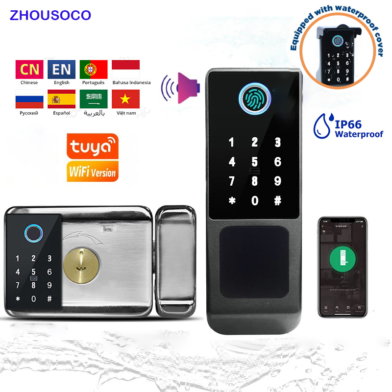 IP66 防水 Tuya Wifi 指紋スマートドアロック屋 - Smart Garden Lock のレビューと価格