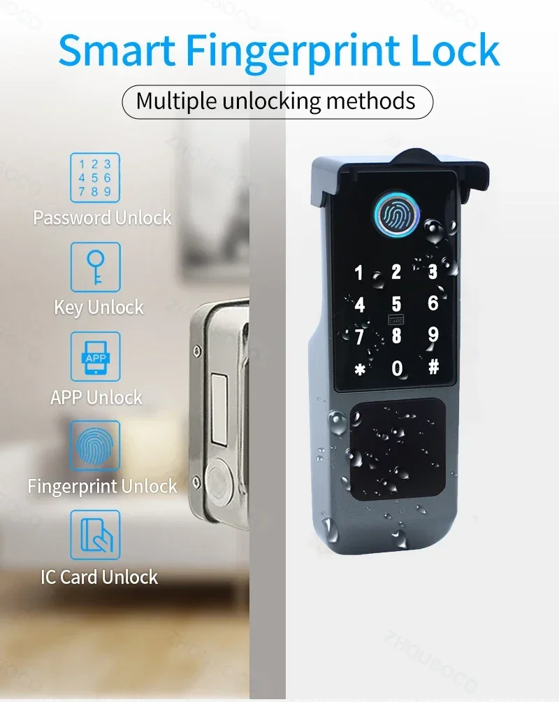 IP66 防水 Tuya Wifi 指紋スマートドアロック屋 - Smart Garden Lock のレビューと価格