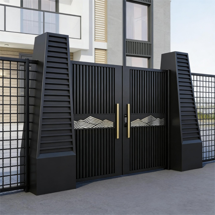 アルミ製ダブルゲート自動スマートロック付き黒色ヴィラガーデン - Smart Garden Door Lock のレビューと価格