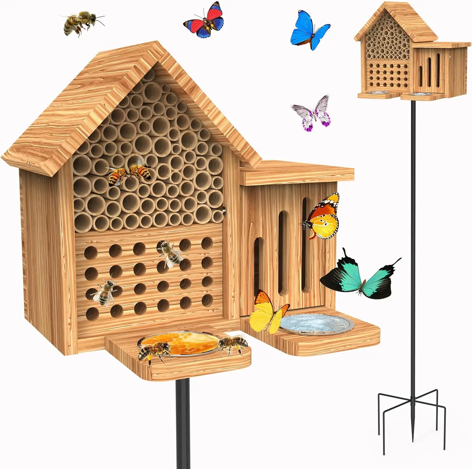 防水防虫ホテル 天然手作り木製ミツバチハウス 給餌器と金属製 - Insect Hotel Wood のレビューと価格