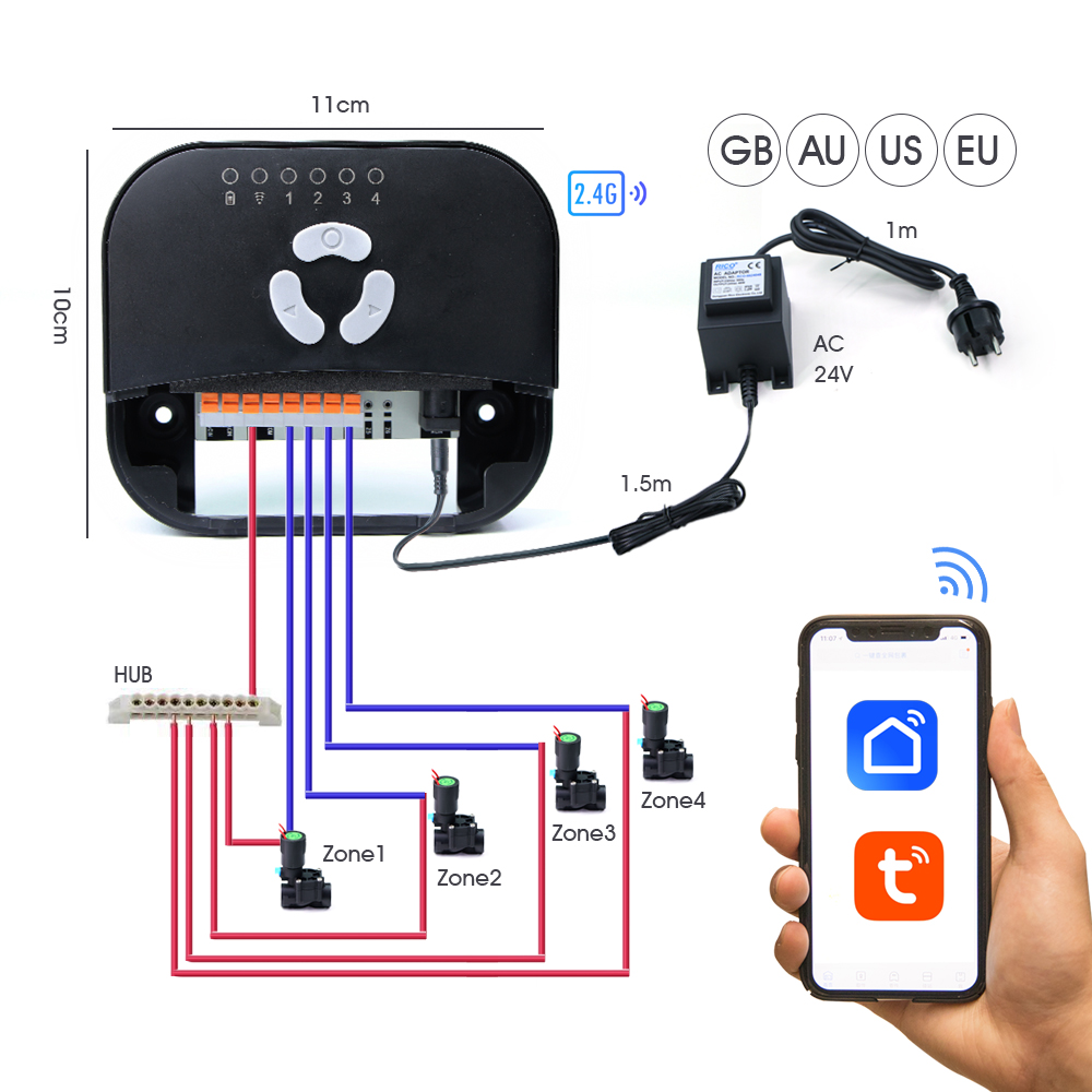 庭の芝生の灌漑システム,4つのゾーン,ワイヤレスリモコン,音 - Smart Garden Valve のレビューと価格